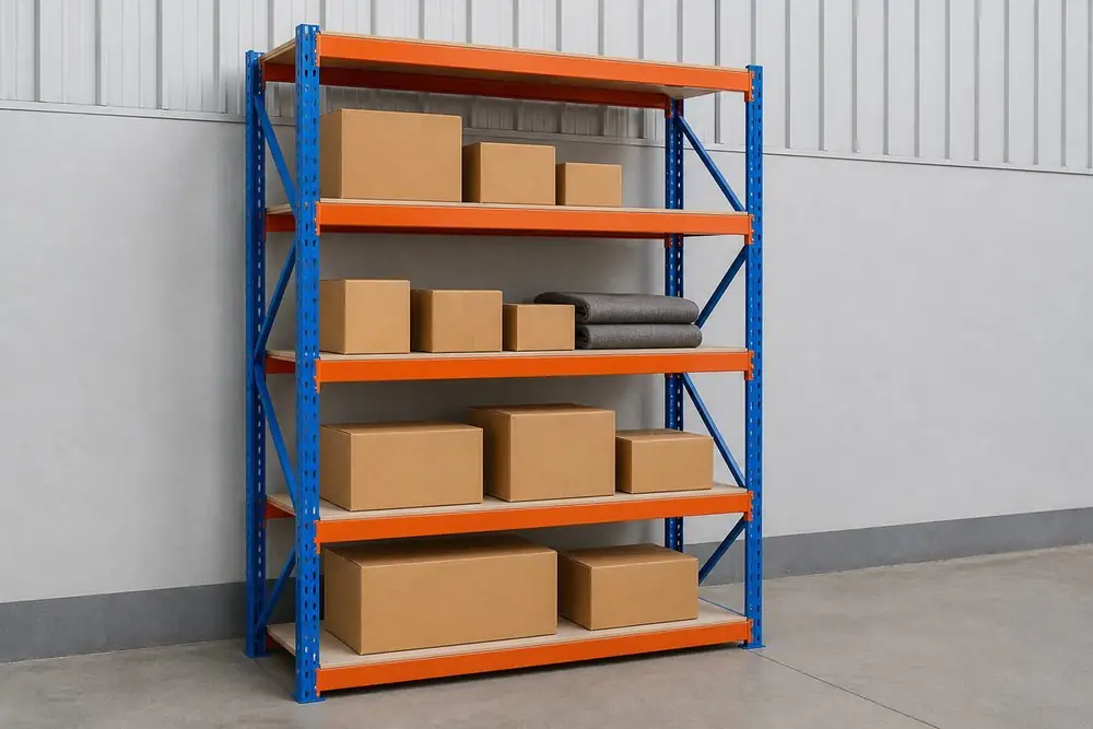 Four-tier light duty steel shelving unit