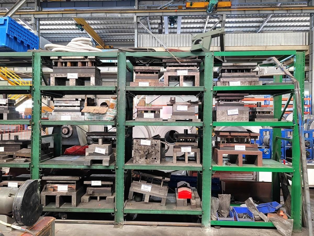 Tooling and dies stored on green racking by part