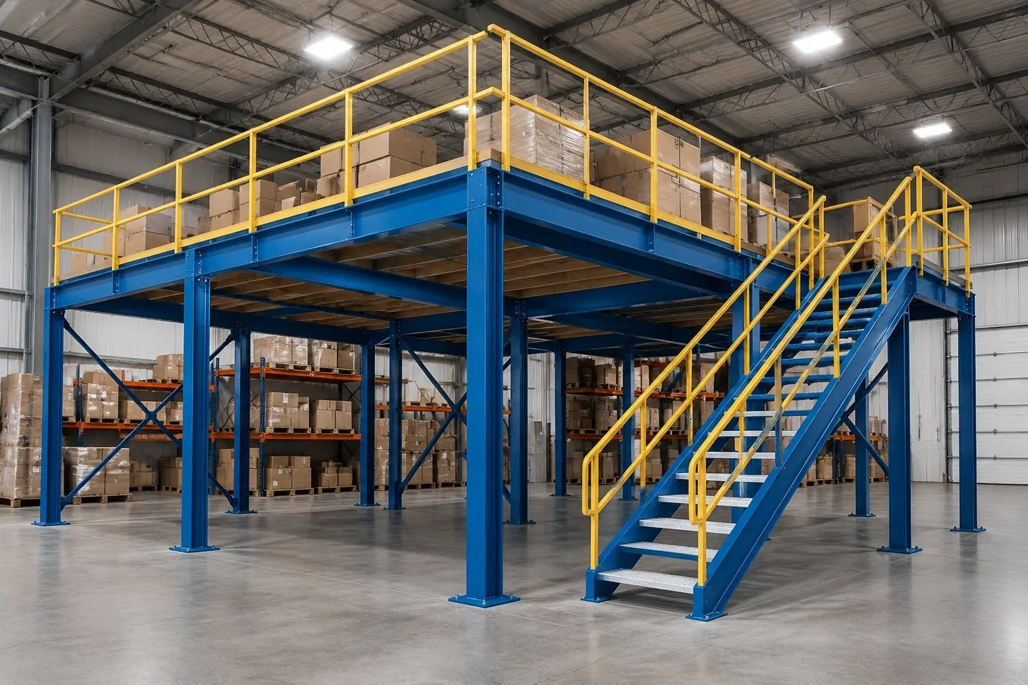 Steel racking structure inside a warehouse